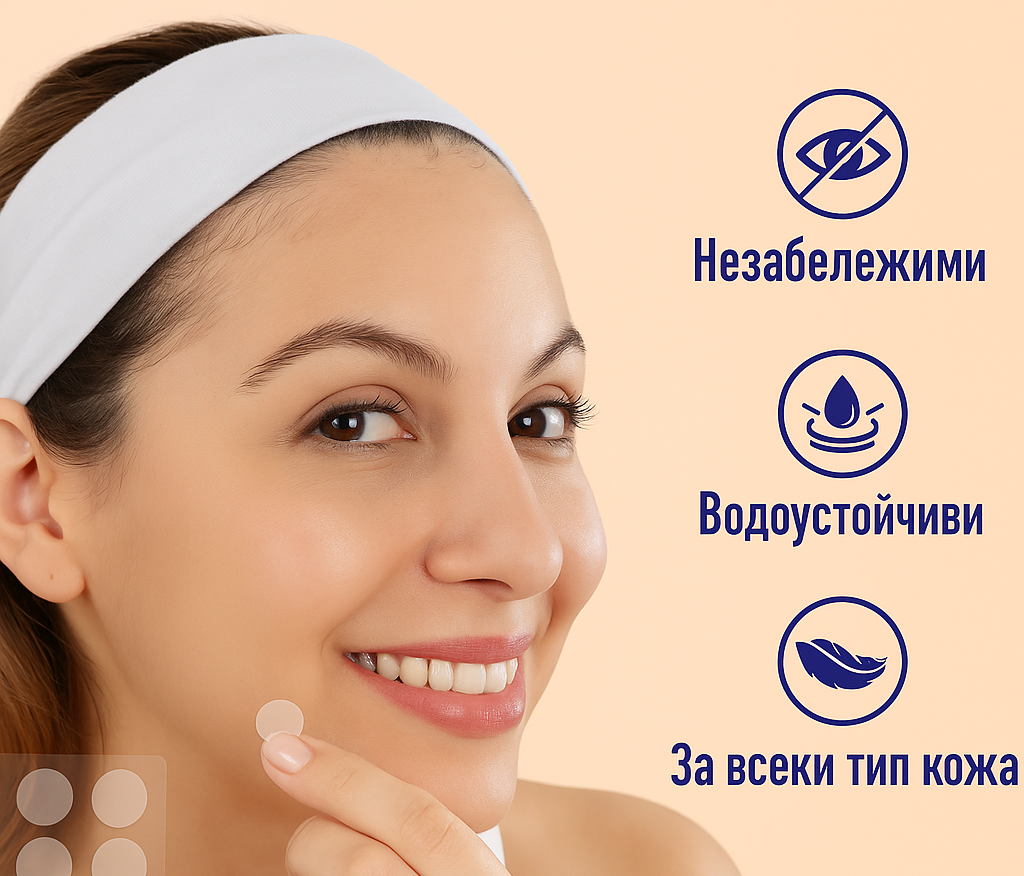 Хидроколоидни лепенки против акне, 360 бр., без аромат и без алкохол